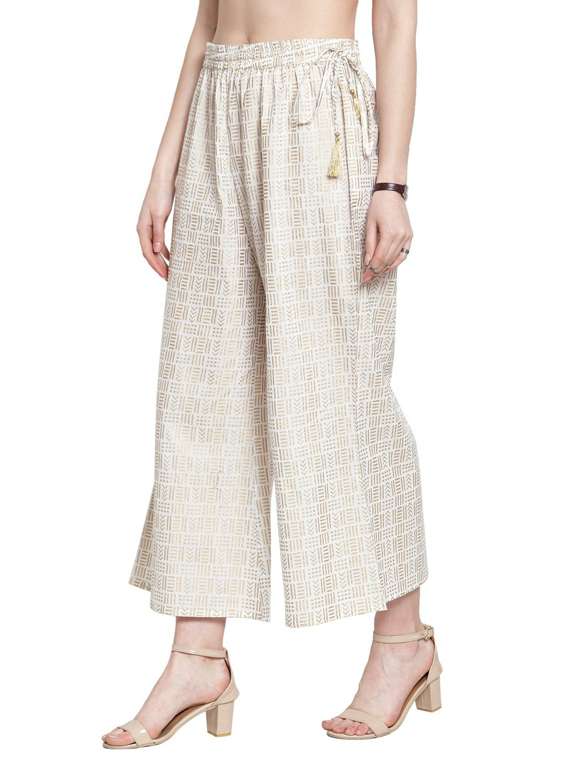 white printed flared palazzo - 19600788 - Standard Image - 1
