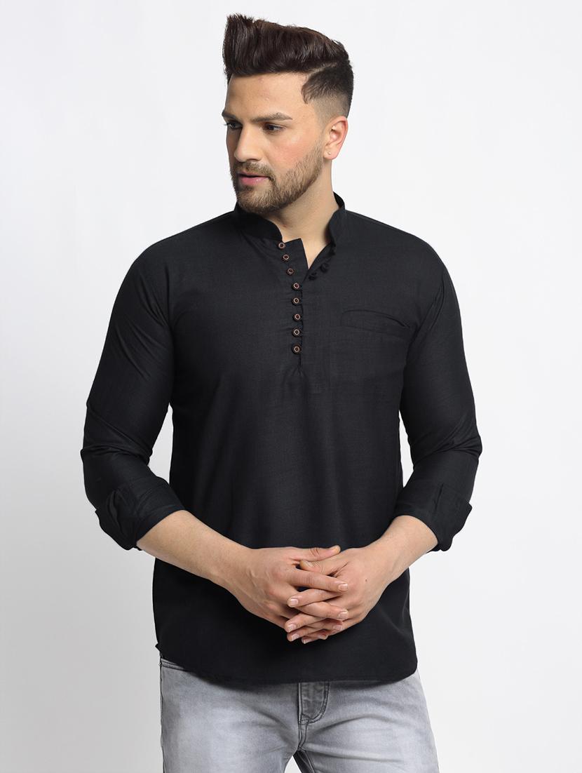 black cotton short kurta - 19600793 -  Zoom Image - 0