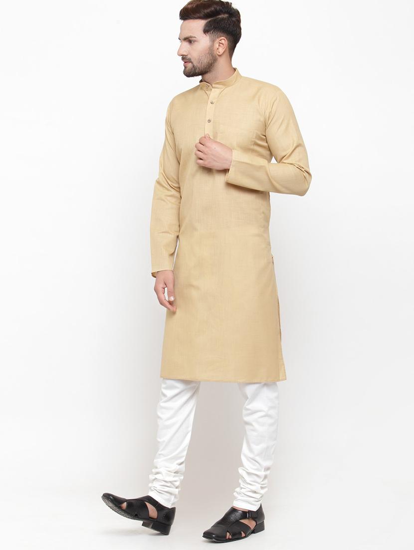 beige solid cotton kurta - 19600797 - Standard Image - 1