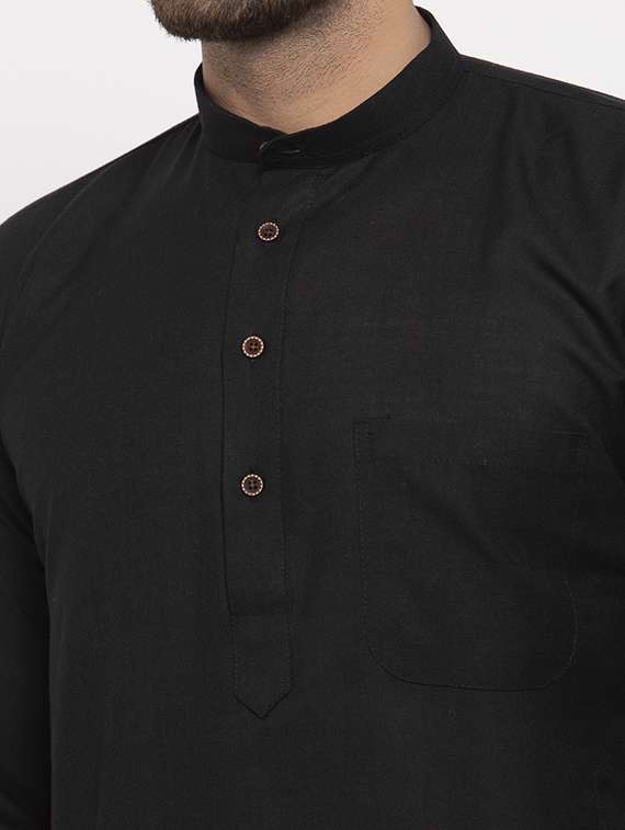black solid cotton kurta - 19600798 -  Standard Image - 4