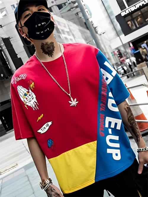 men red loose fit front and back print t-shirt - 19600838 -  Standard Image - 0
