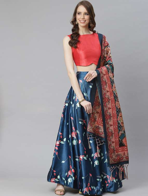 printed flared semi stitched lehenga - 19600868 - Standard Image - 1