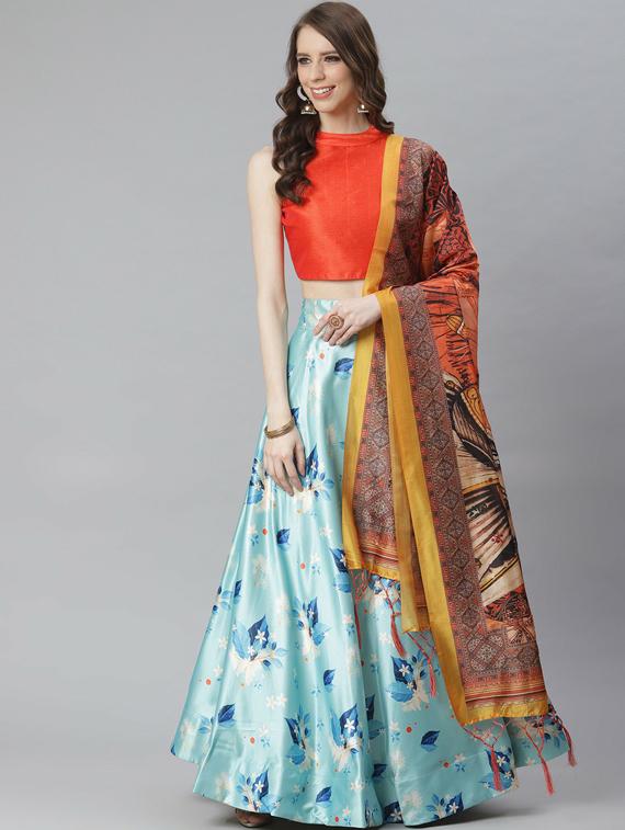 printed flared semi stitched lehenga - 19600873 -  Standard Image - 1