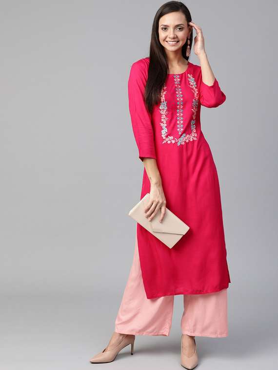 pink self design straight kurta - 19600895 - Standard Image - 1