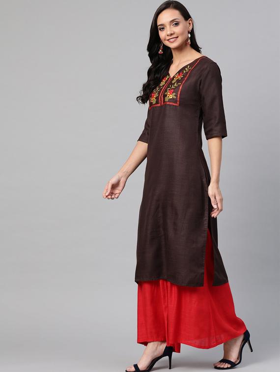v-neck straight kurta - 19600934 - Standard Image - 1