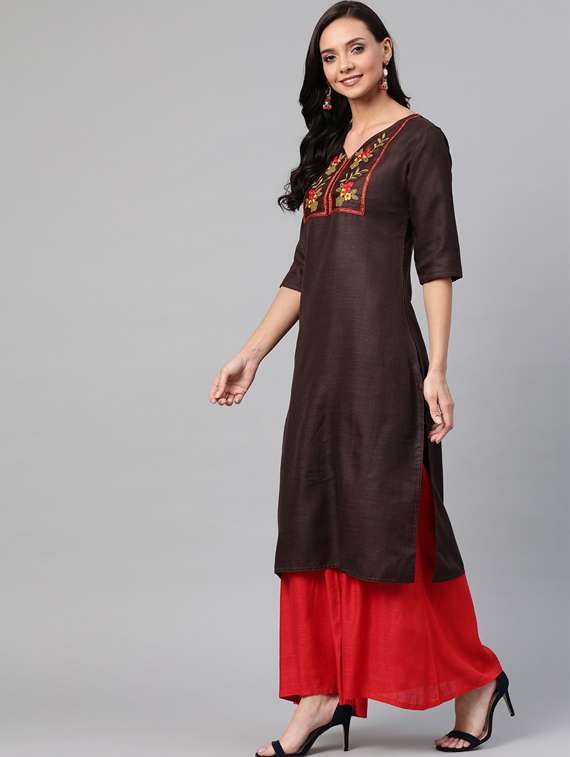 v-neck straight kurta - 19600935 -  Standard Image - 1