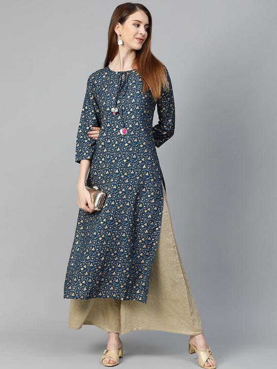 key hole neck straight kurta - 19600969 - Standard Image - 1