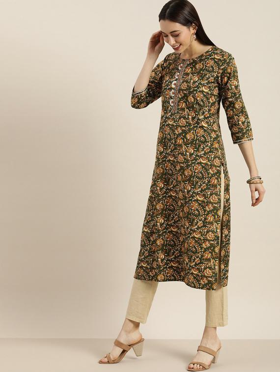round neck straight kurta - 19601075 - Standard Image - 1