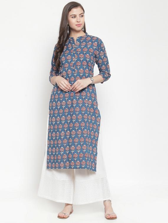 blue women self design straight kurta - 19601179 - Standard Image - 1