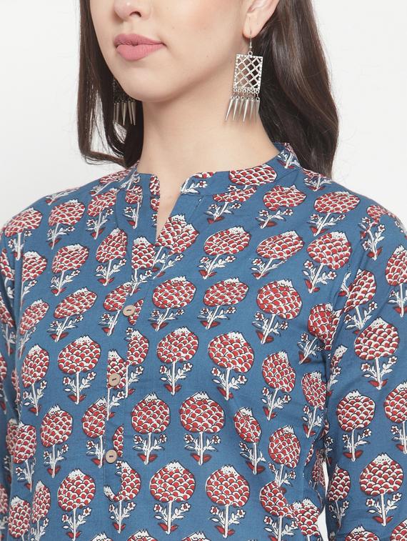 blue women self design straight kurta - 19601179 - Standard Image - 4