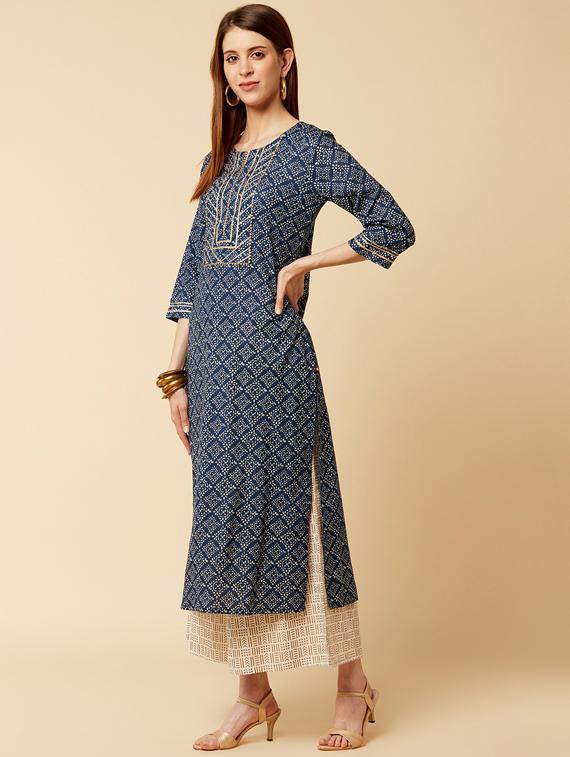 notch neck straight kurta - 19601220 -  Standard Image - 1