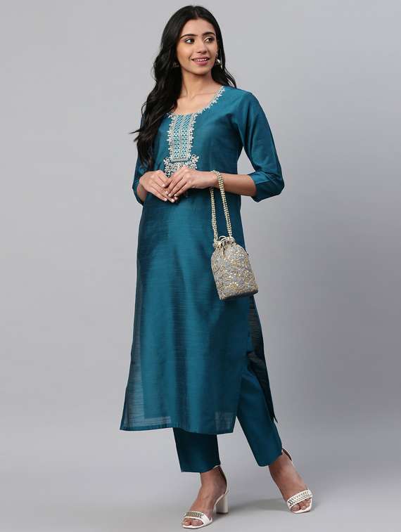 round neck kurta pant set - 19601253 - Standard Image - 1