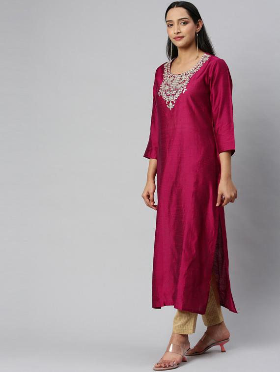 round neck kurta pant set - 19601319 -  Standard Image - 1