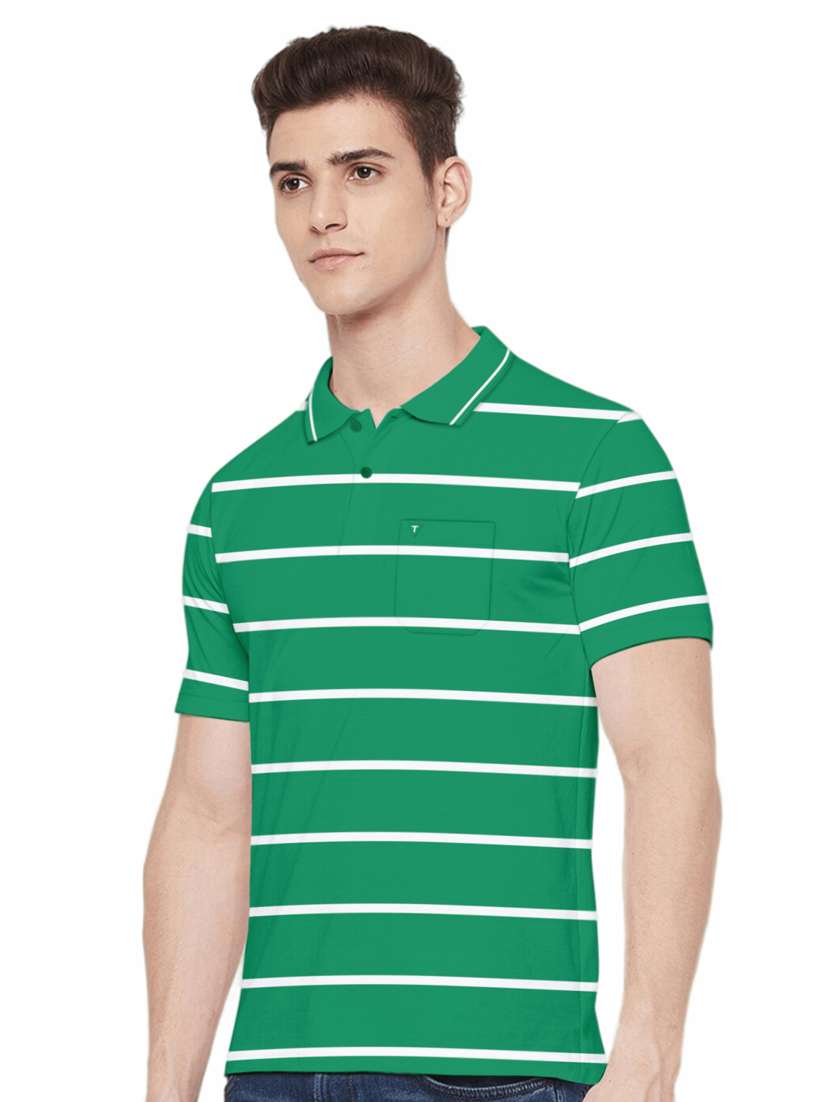 green stripes cotton polo t-shirt - 19601335 -  Standard Image - 1