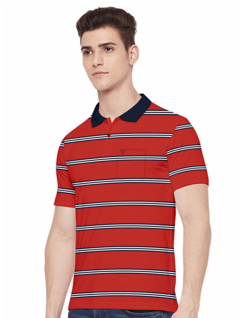 red with white black stripes cotton polo t-shirt - 19601340 - Standard Image - 1
