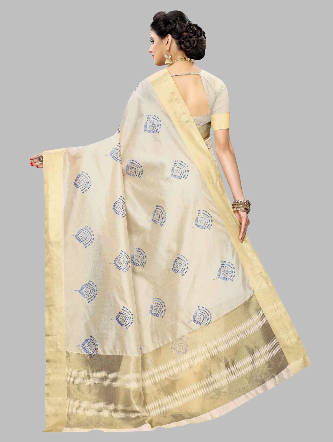 Printed Kasavu Saree With Blouse - 19602384 -  Standard Image - 1