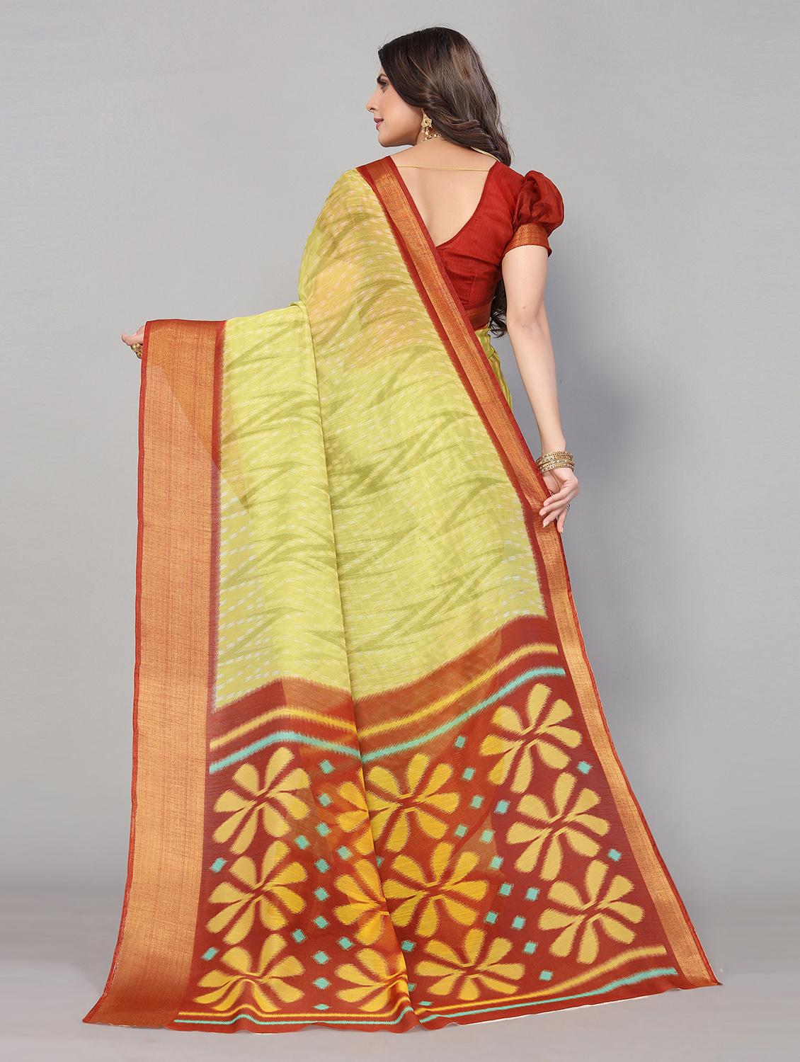 light green printed saree with blouse - 19602697 - Standard Image - 1