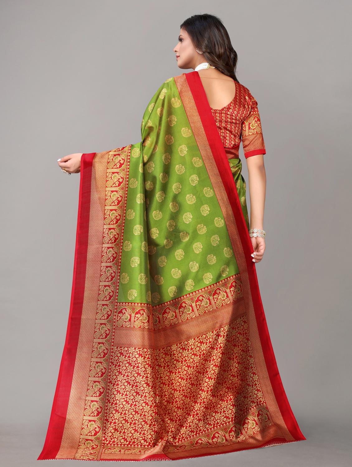 green woven  printed saree with blouse - 19602759 -  Standard Image - 1