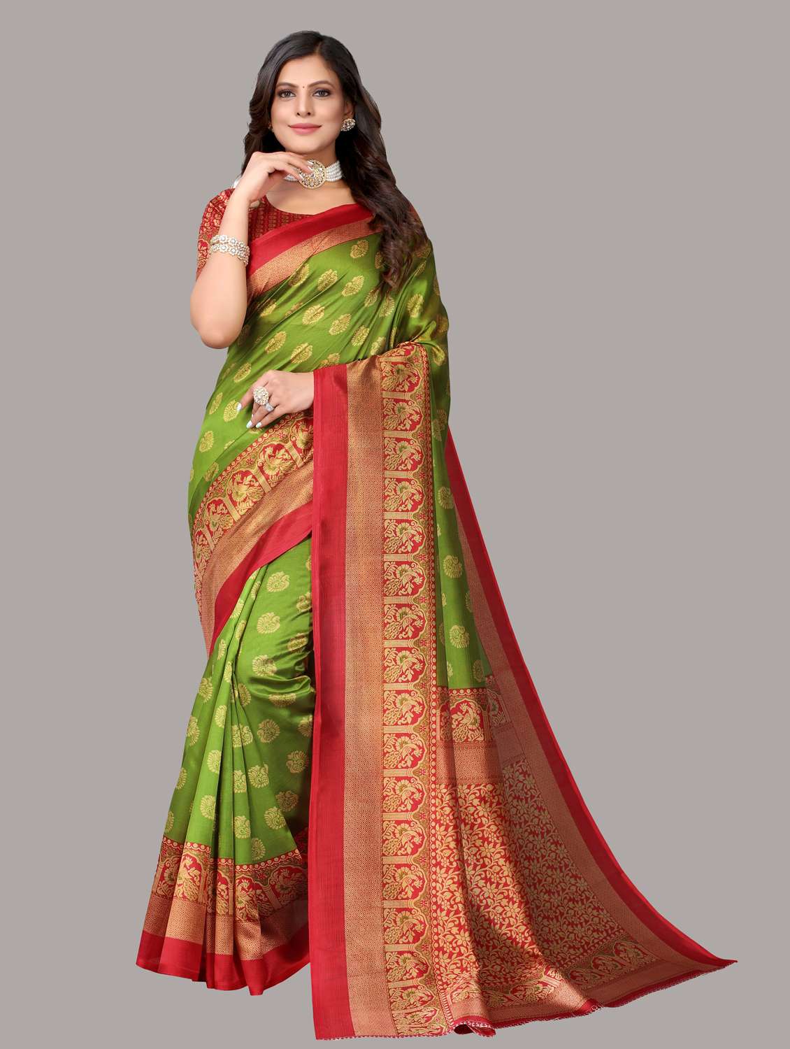 dark green  printed saree with blouse