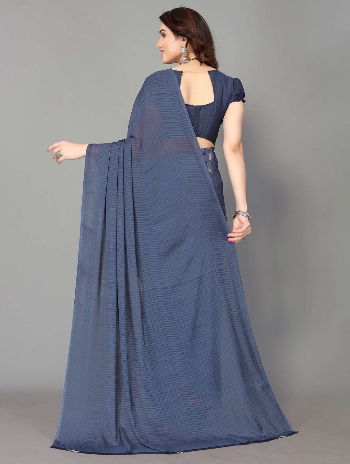 dark blue georgette saree with blouse - 19602847 -  Standard Image - 1