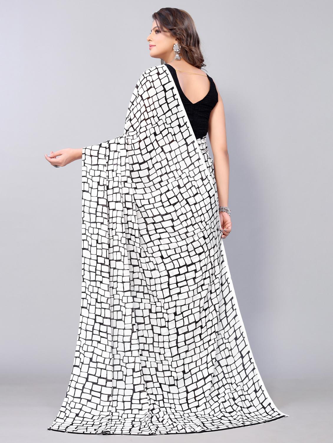 black  printed saree with blouse - 19602850 -  Standard Image - 1