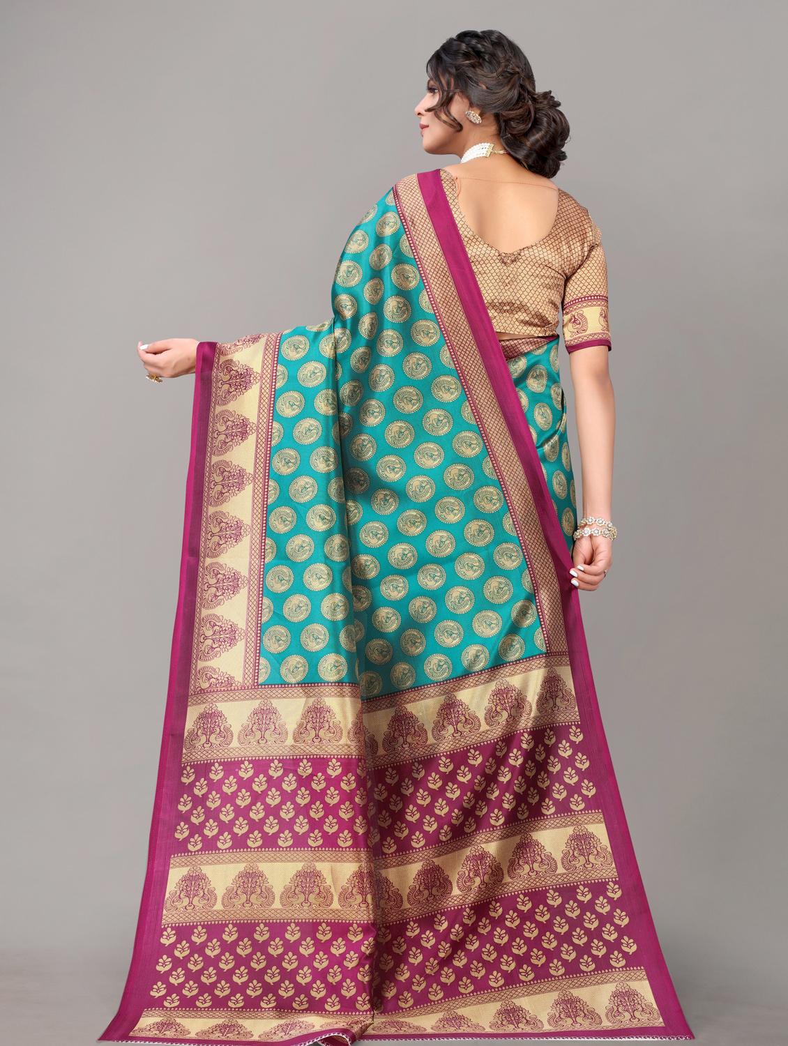 turquoise self design woven saree with blouse - 19603001 - Standard Image - 1