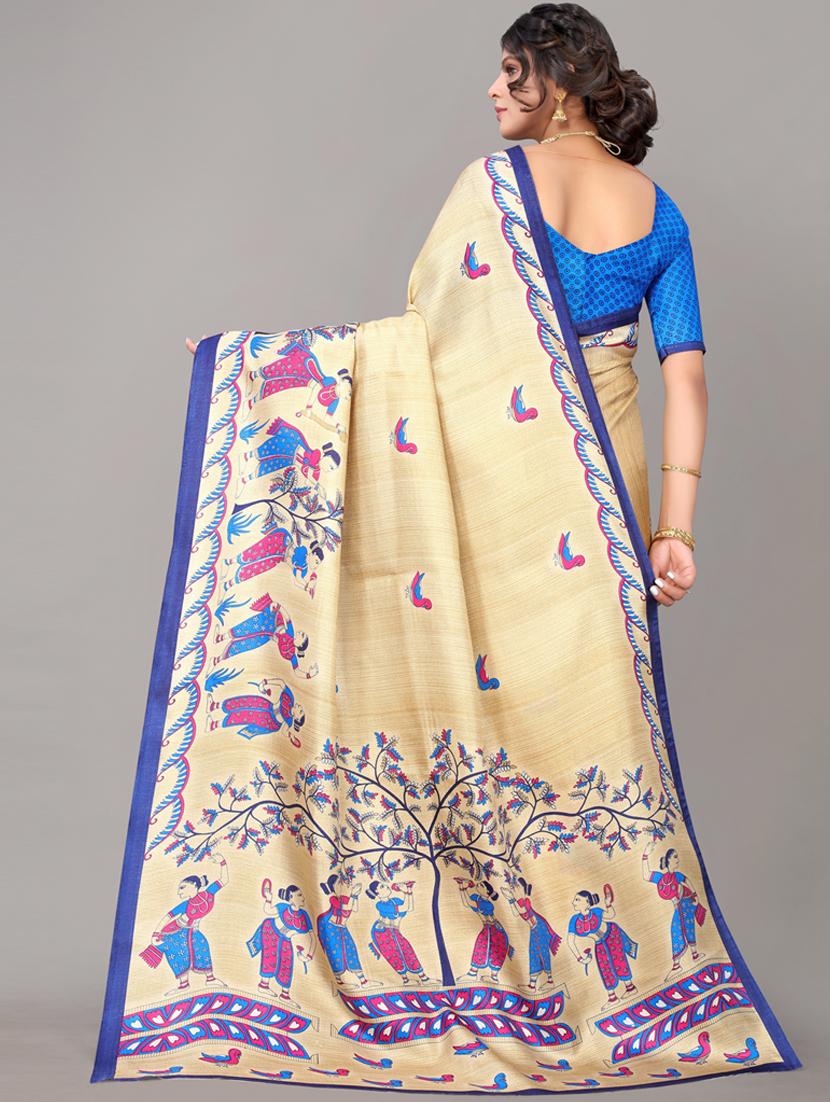 cream printed saree with blouse - 19603026 -  Standard Image - 1
