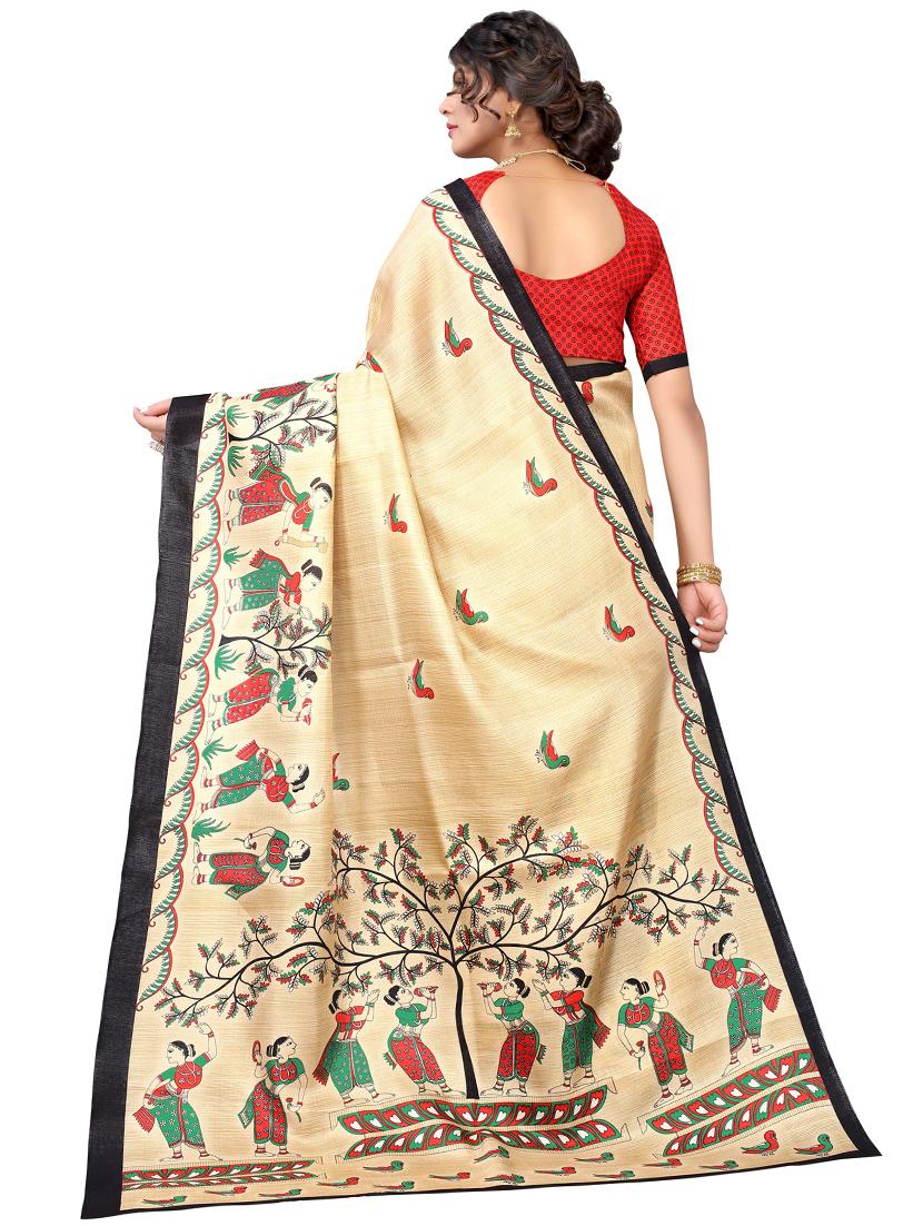 cream printed saree with blouse - 19603037 - Standard Image - 1