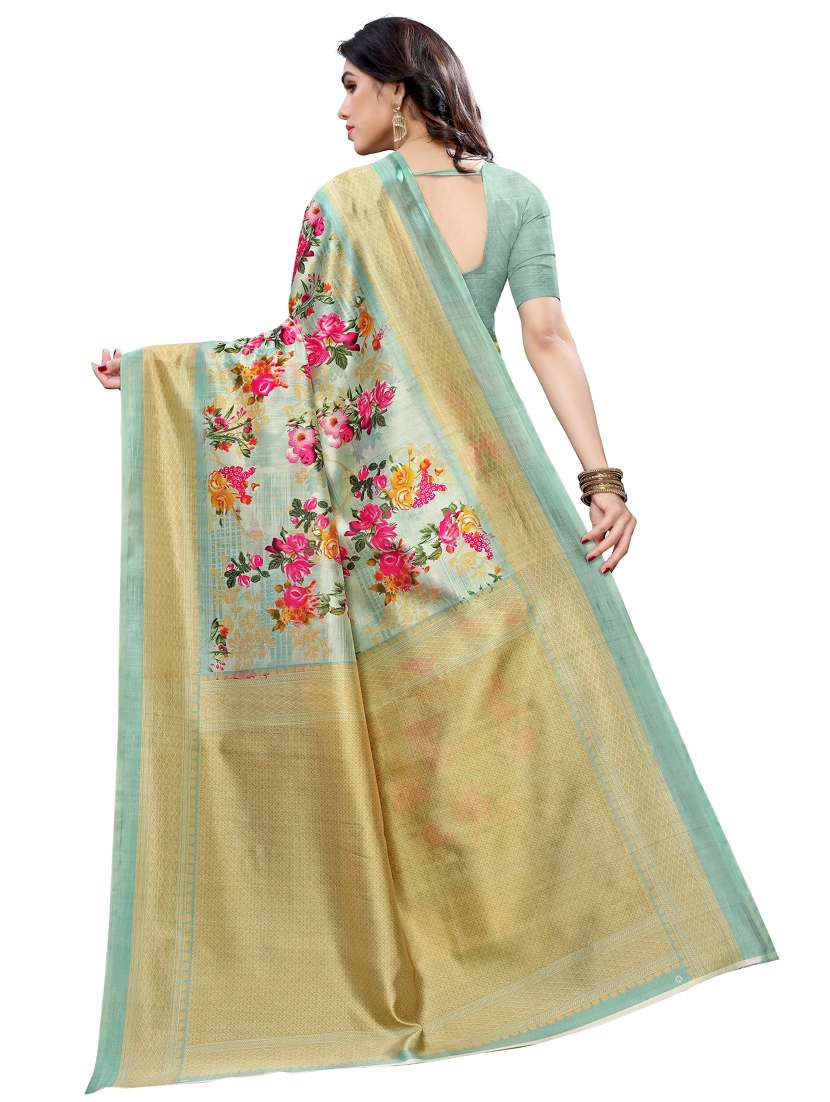 light blue printed saree with blouse - 19603103 -  Standard Image - 1
