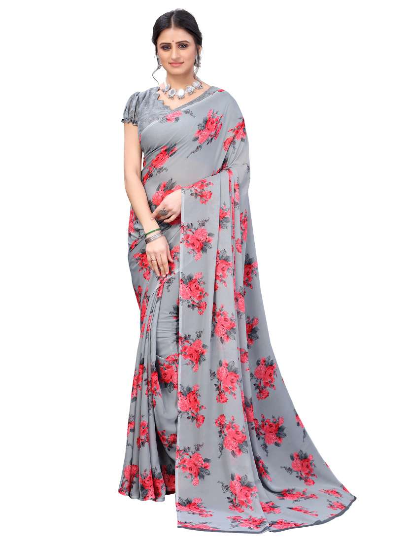 grey printed saree with blouse