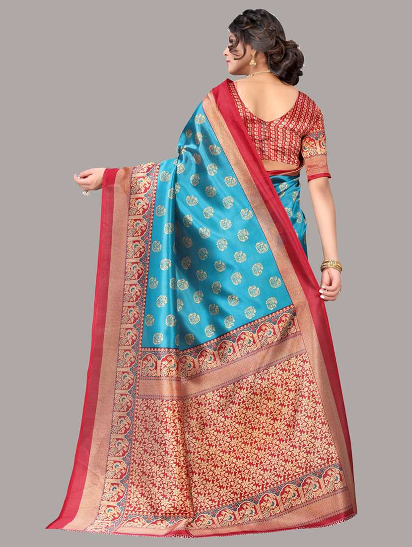 Printed Contrast Bhagalpuri Saree With Blouse - 19603243 -  Standard Image - 1