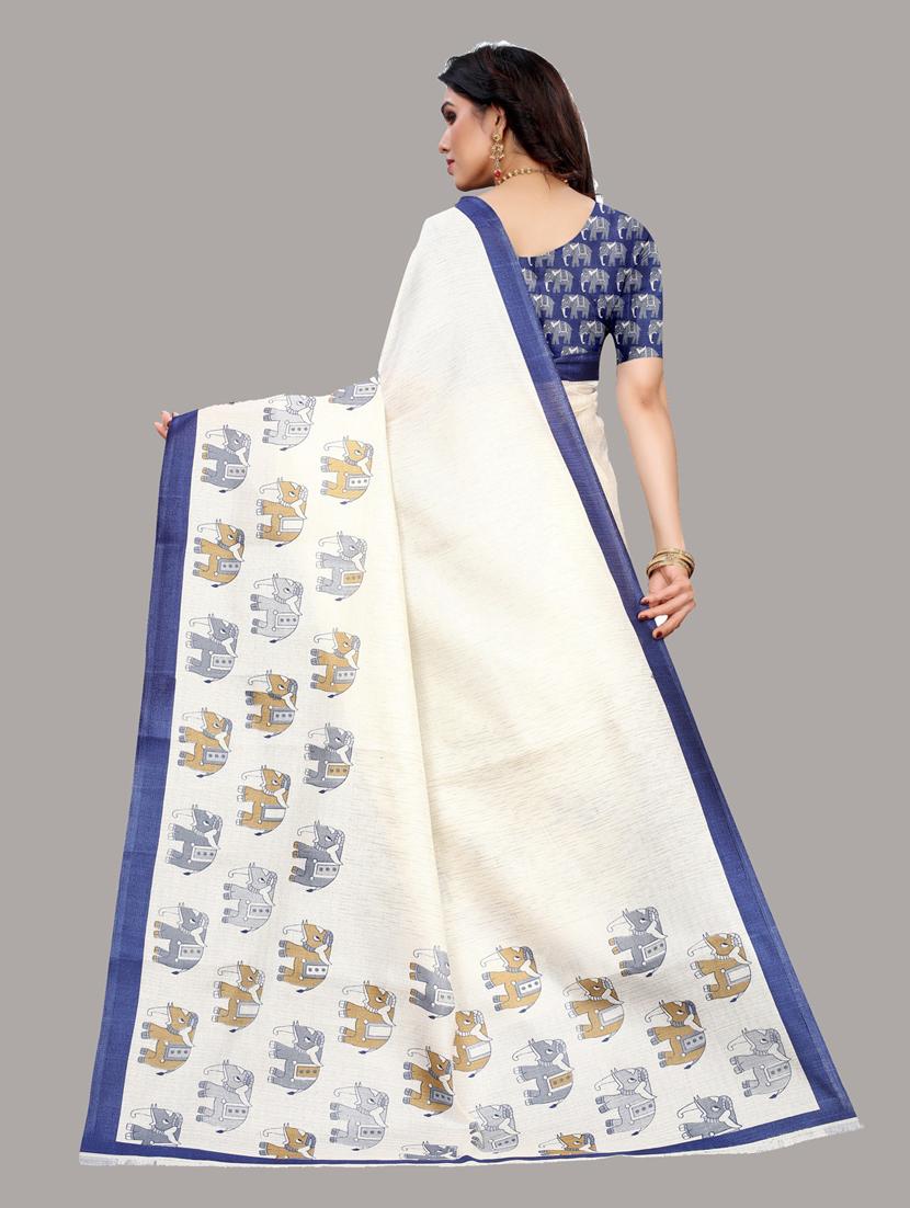 contrast printed baluchari saree with blouse - 19603266 - Standard Image - 1