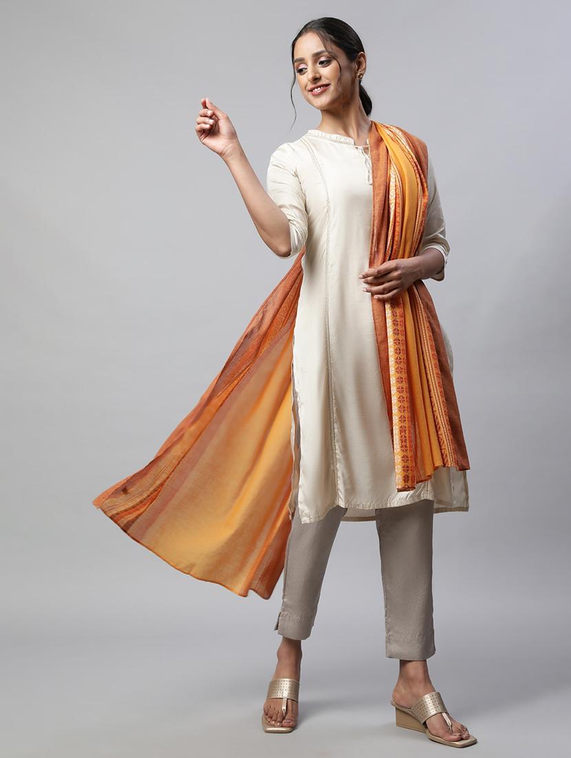 yellow self design woven dupatta - 19605191 - Standard Image - 1