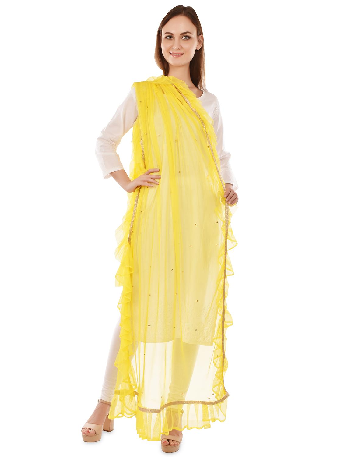 yellow embelliished dupatta - 19606515 - Standard Image - 1
