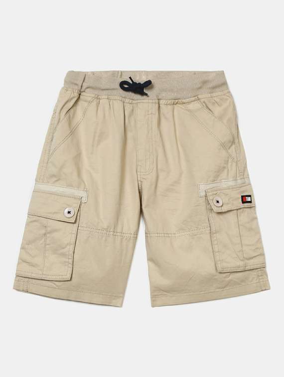 boys drawstring waist mid rise beige solid shorts