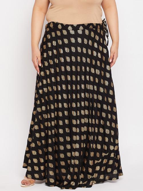 black printed flared long skirt - 19607910 - Standard Image - 0