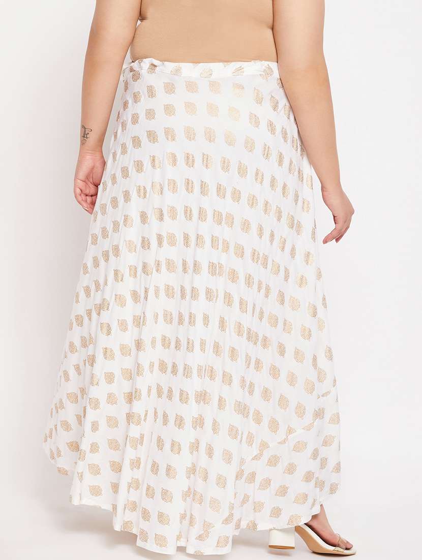 White Printed Flared Long Skirt