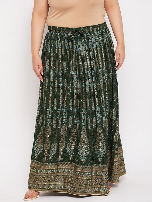 green printed flared long skirt - 19607922 - Standard Image - 0