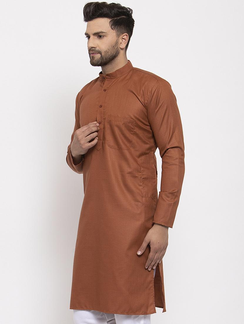 mandarin collar solid cotton kurta - 19607999 - Standard Image - 1