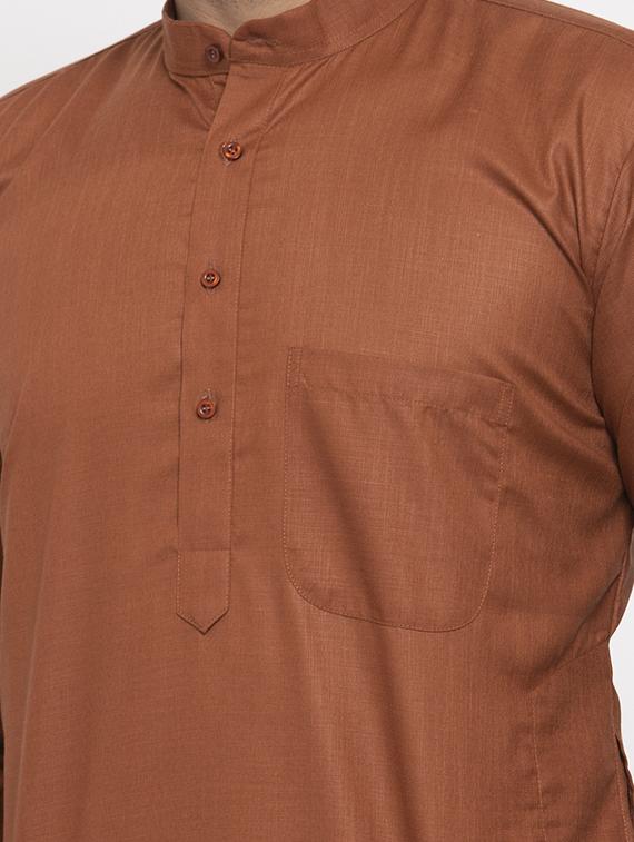 mandarin collar solid cotton kurta - 19607999 - Standard Image - 4
