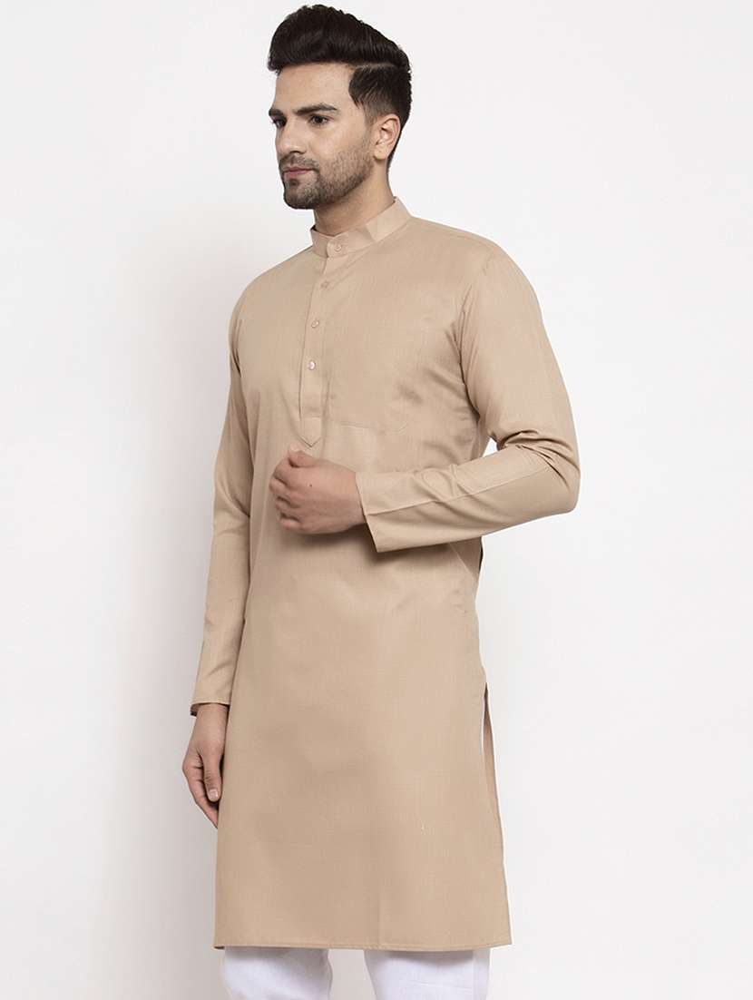 mandarin collar solid cotton kurta - 19608003 -  Standard Image - 1