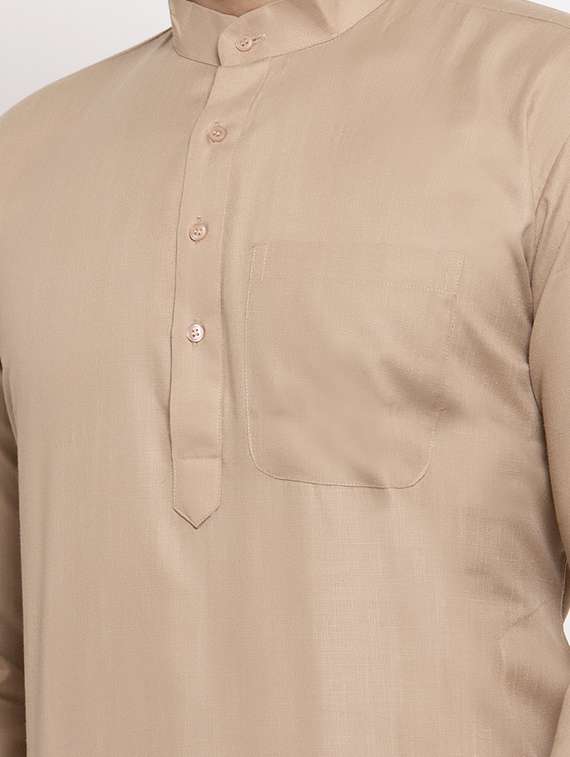 mandarin collar solid cotton kurta - 19608003 -  Standard Image - 4