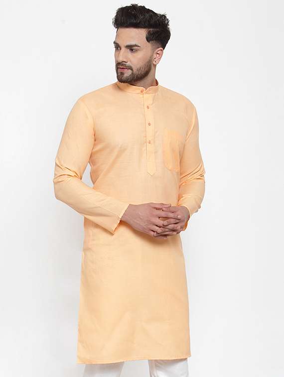 mandarin collar solid cotton kurta - 19608006 -  Standard Image - 1