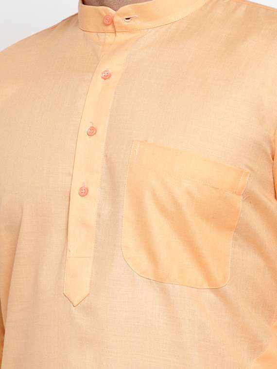 mandarin collar solid cotton kurta - 19608006 -  Standard Image - 4