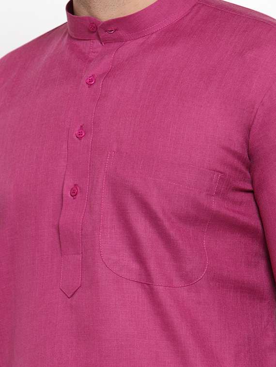mandarin collar solid cotton kurta - 19608007 -  Standard Image - 4