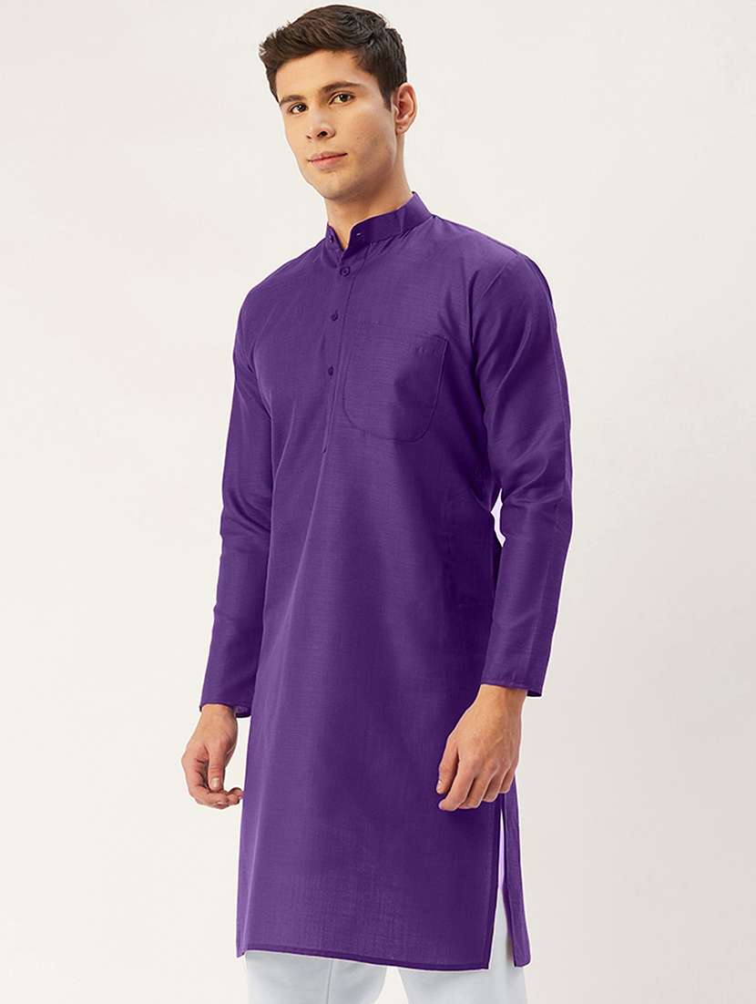 mandarin collar solid cotton kurta - 19608008 -  Standard Image - 1