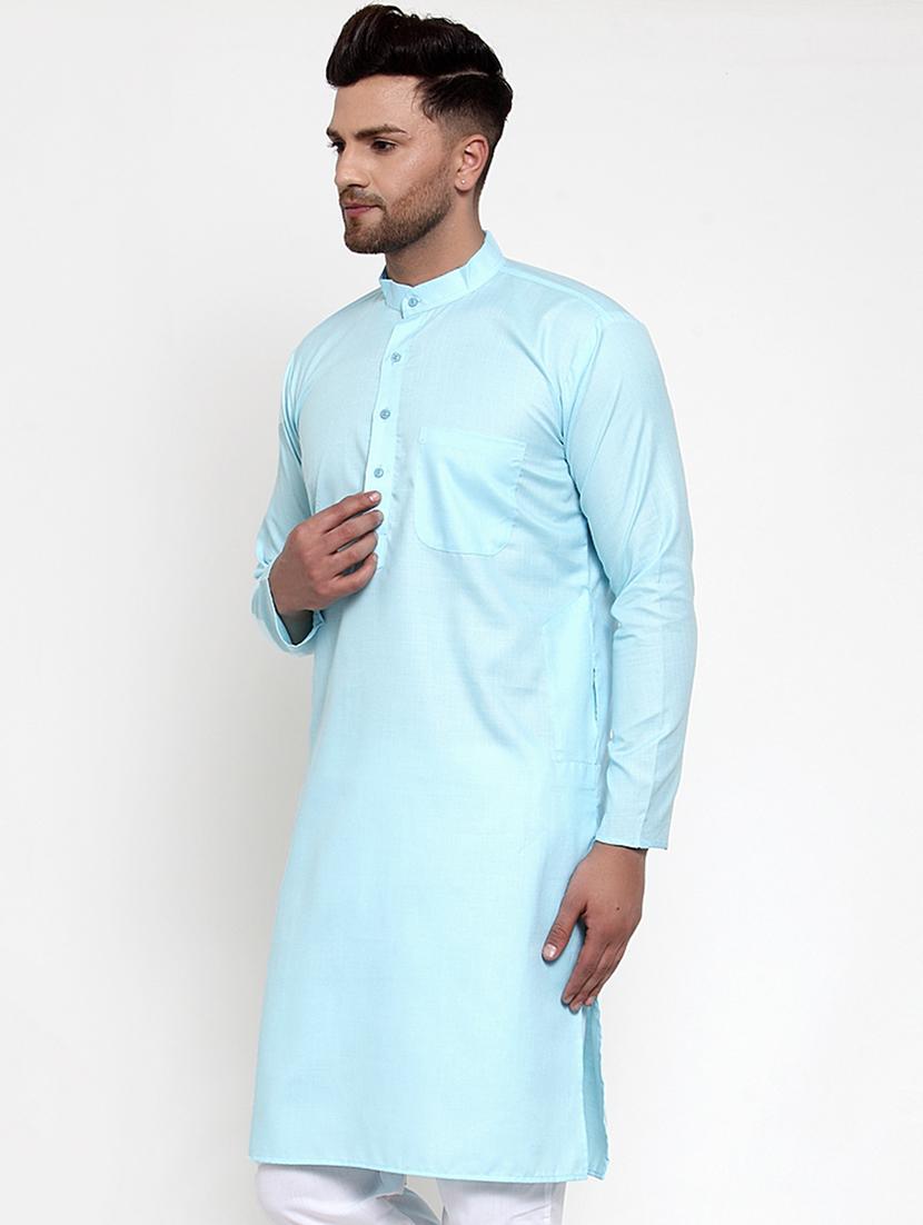 mandarin collar solid cotton kurta - 19608009 - Standard Image - 1