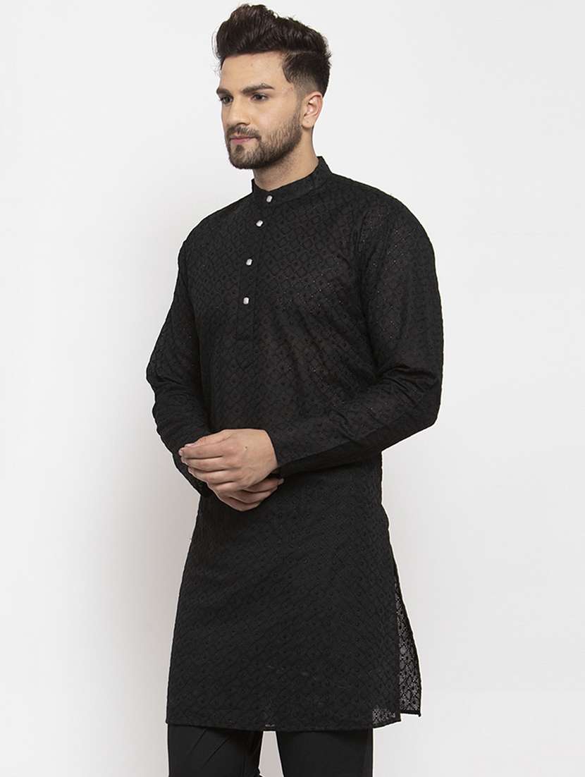 mandarin collar solid cotton kurta - 19608010 -  Standard Image - 1