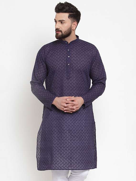 men embroidered mandarin neck long kurta