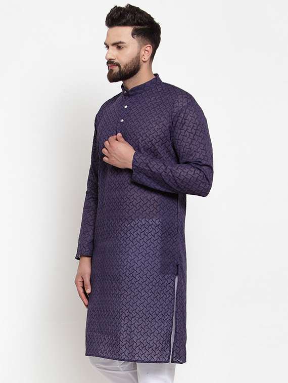 men embroidered mandarin neck long kurta - 19608014 -  Standard Image - 1